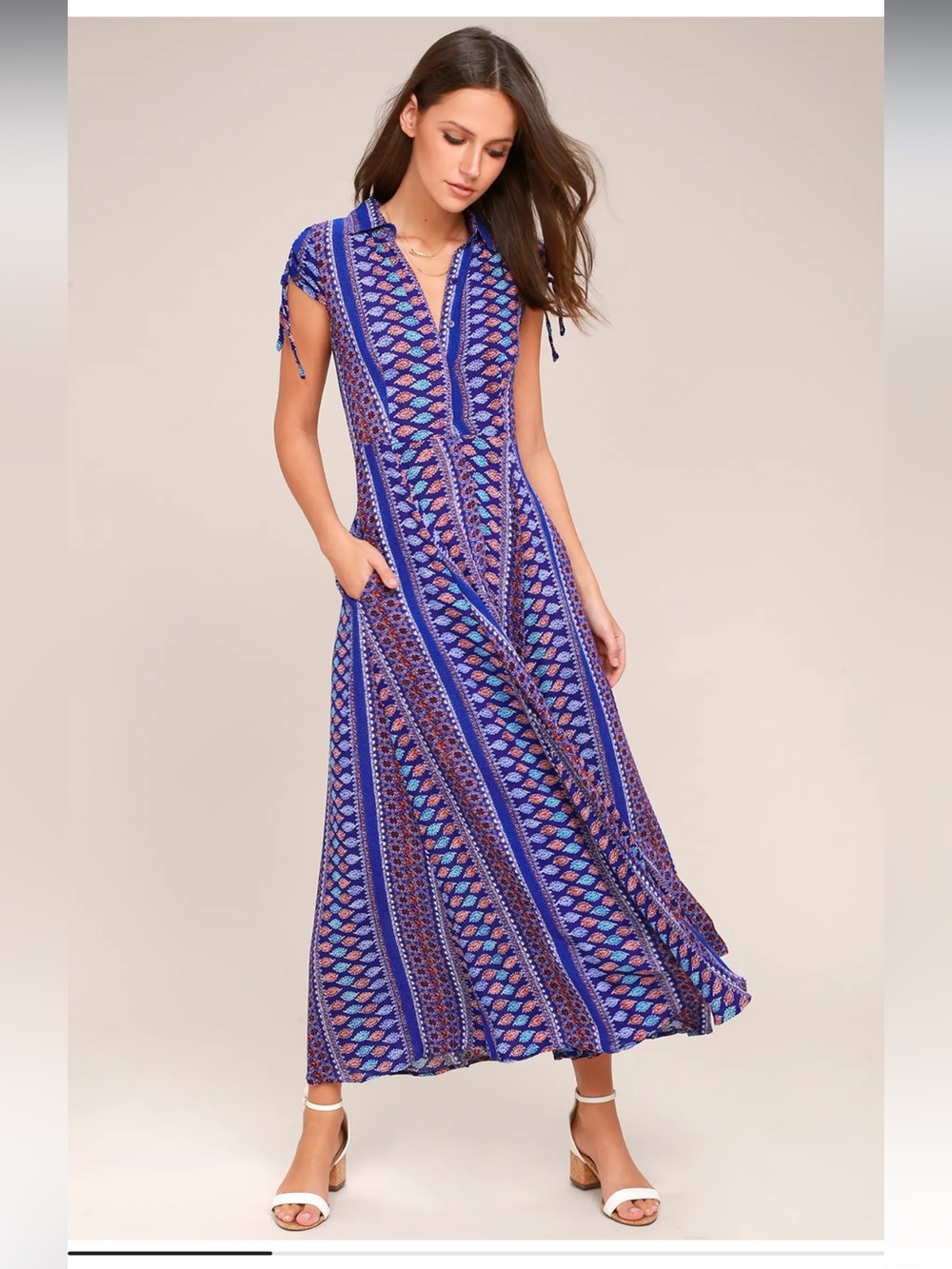 Lulus I’m Worth It Royal Blue Print Midi Dress